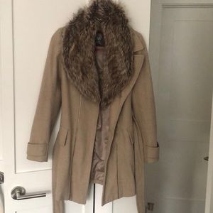 Vince Camuto Wool Blend Coat-Removable Fur Collar